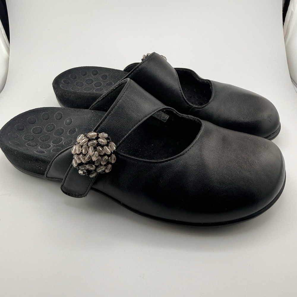 Vionic Orthaheel Black Rest Joan Size 6 Slip On Comfort Shoes Mary Jane Leather